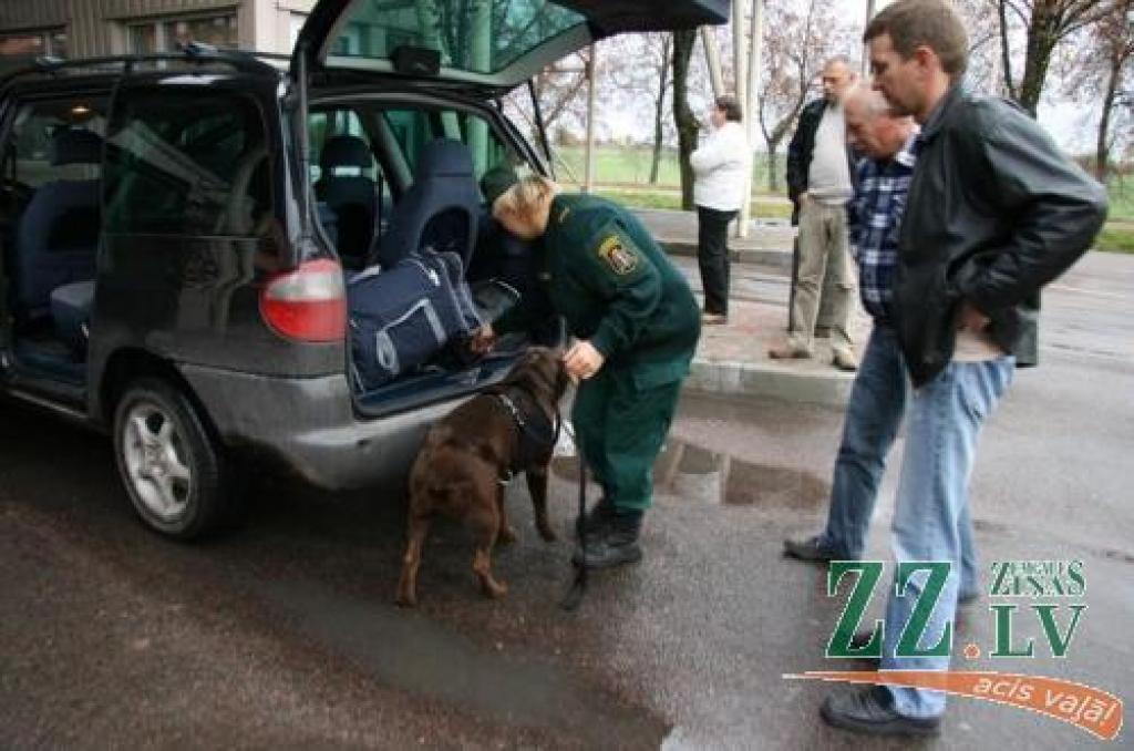 VRS Jelgavas pārvaldes kinoloģe virsseržante Aiva Kugrēna ar labradoru Gastonu pārmeklē brāļu lietuviešu minivenu. Nekas aizliegts netiek atrasts, un pēc dažām minūtēm viņiem tiek atļauts šķērsot robežu.
Autors: Inga Karlinska.